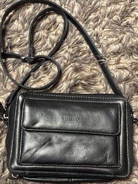 Visione Italy Black Italian Leather Messenger Crossbody